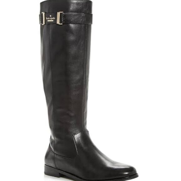 KATE SPADE Ronnie Black Leather Knee High Boots Size 6 1/2 - Picture 2 of 10